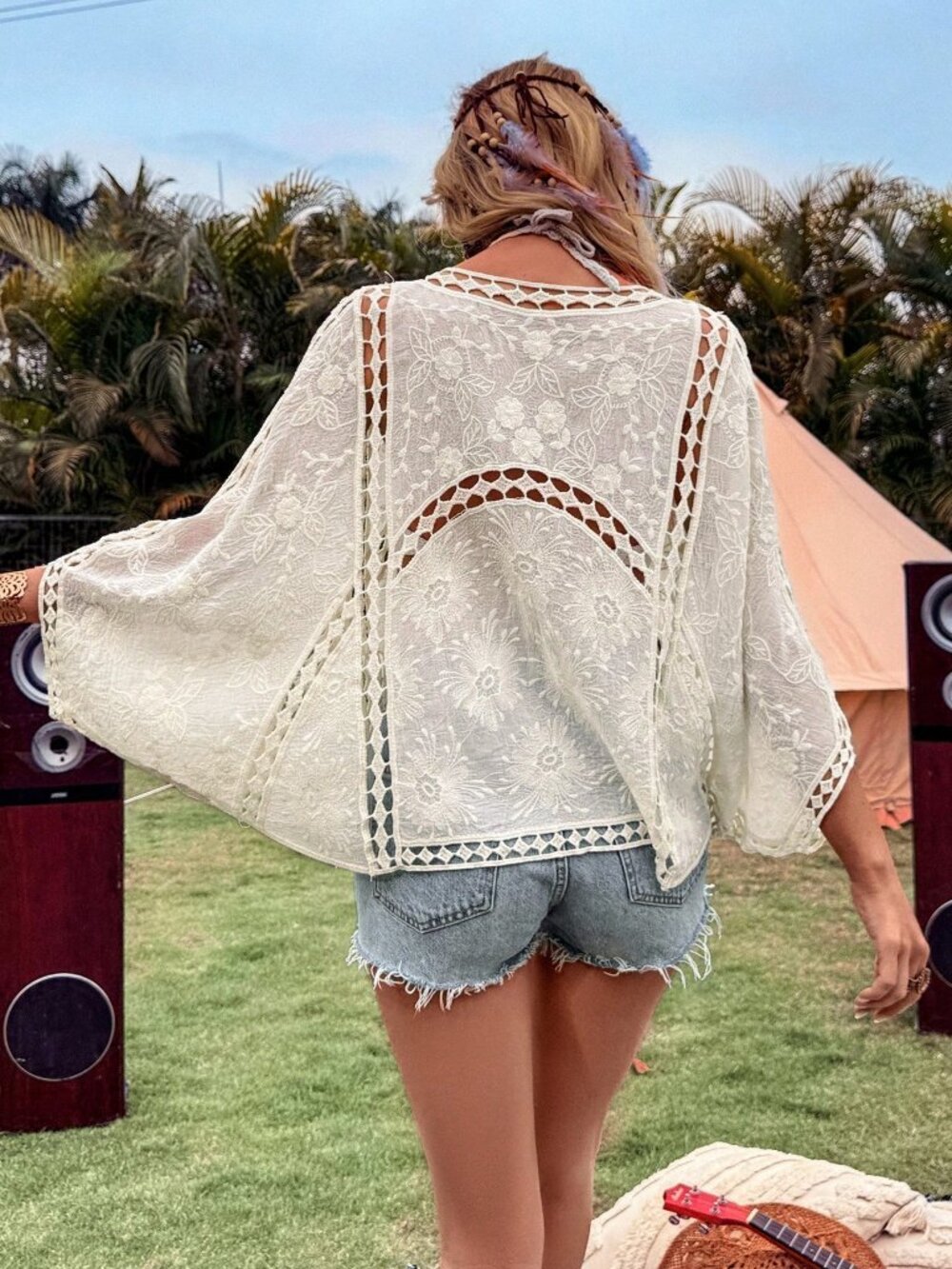 Boho Women's Casual Batwing Sleeve Festival kimono open front shirt - Picture 2 of 7
